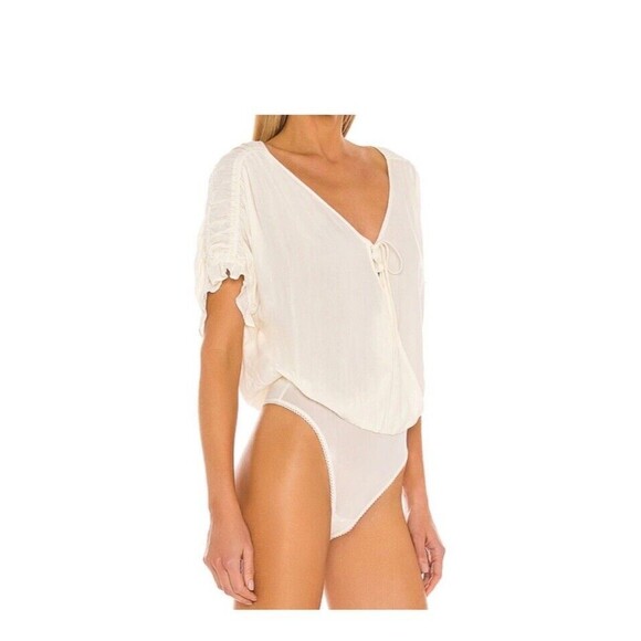 Intimately Free People Cleo Bodysuit XS Ivory Front Oversized Ruched Chic - Picture 3 of 5